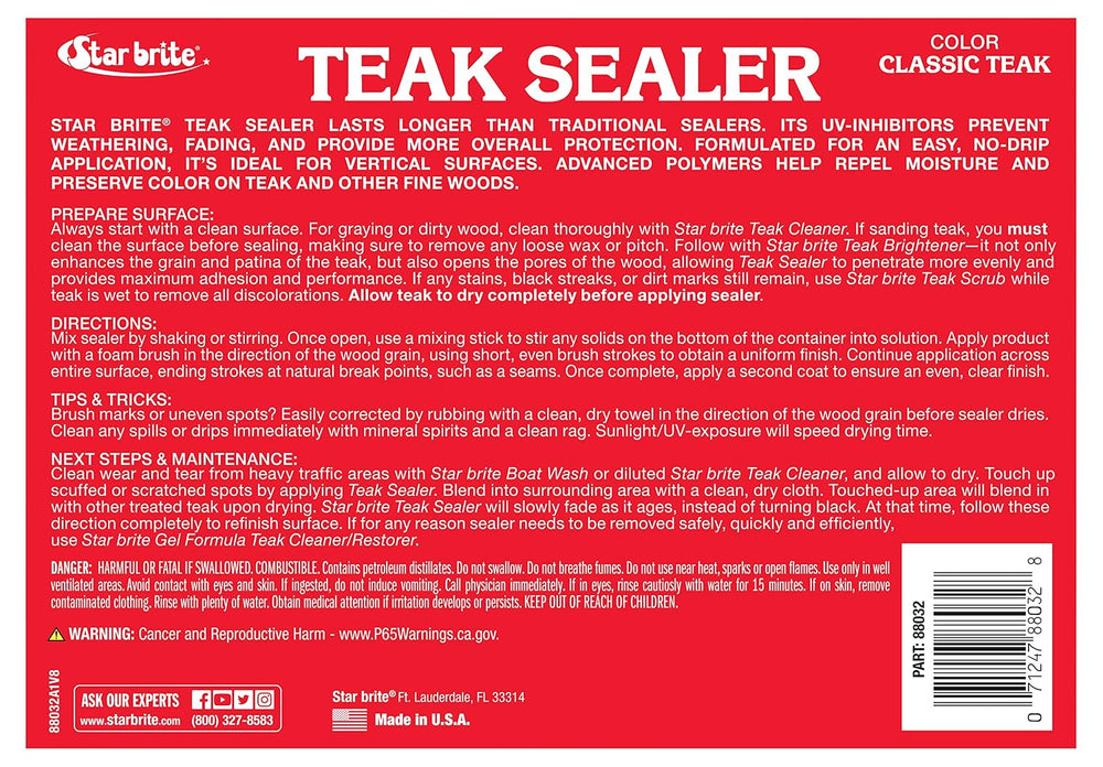 STAR BRITE Teak Sealer - No Drip, No Splash Formula - One-Coat, Durable Prote...