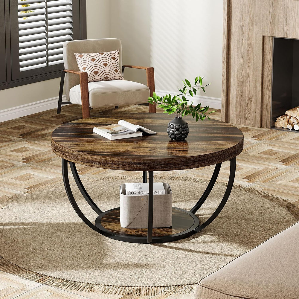 Tribesigns Round Coffee Table with Storage, 31.7" Living Room Table