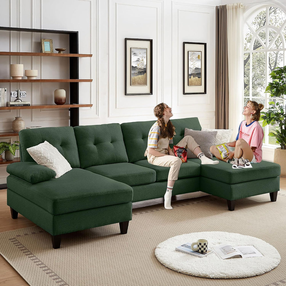 Sectional Couches for Living Room, Modern Linen Fibre U Shaped Sofa Couch wit...