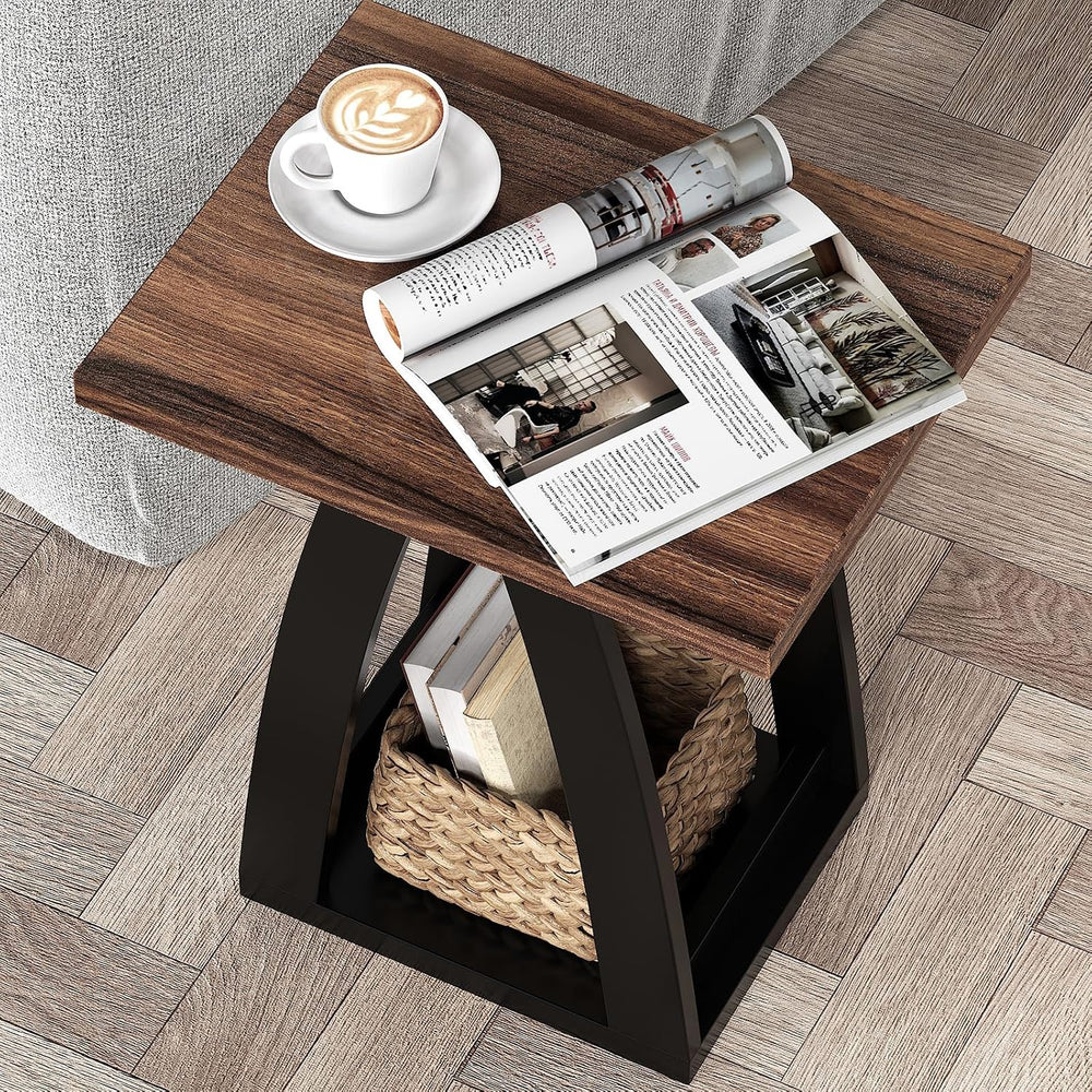 FROMJBEST End Table Set of 2, Side Table Living Room,Nightstand Black&Brown