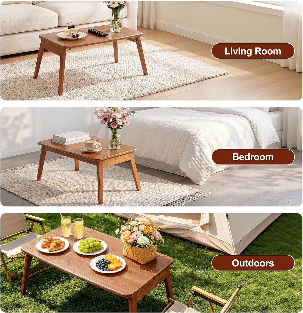 Folding Coffee Table, Japanese Bamboo Low Table for Living Room