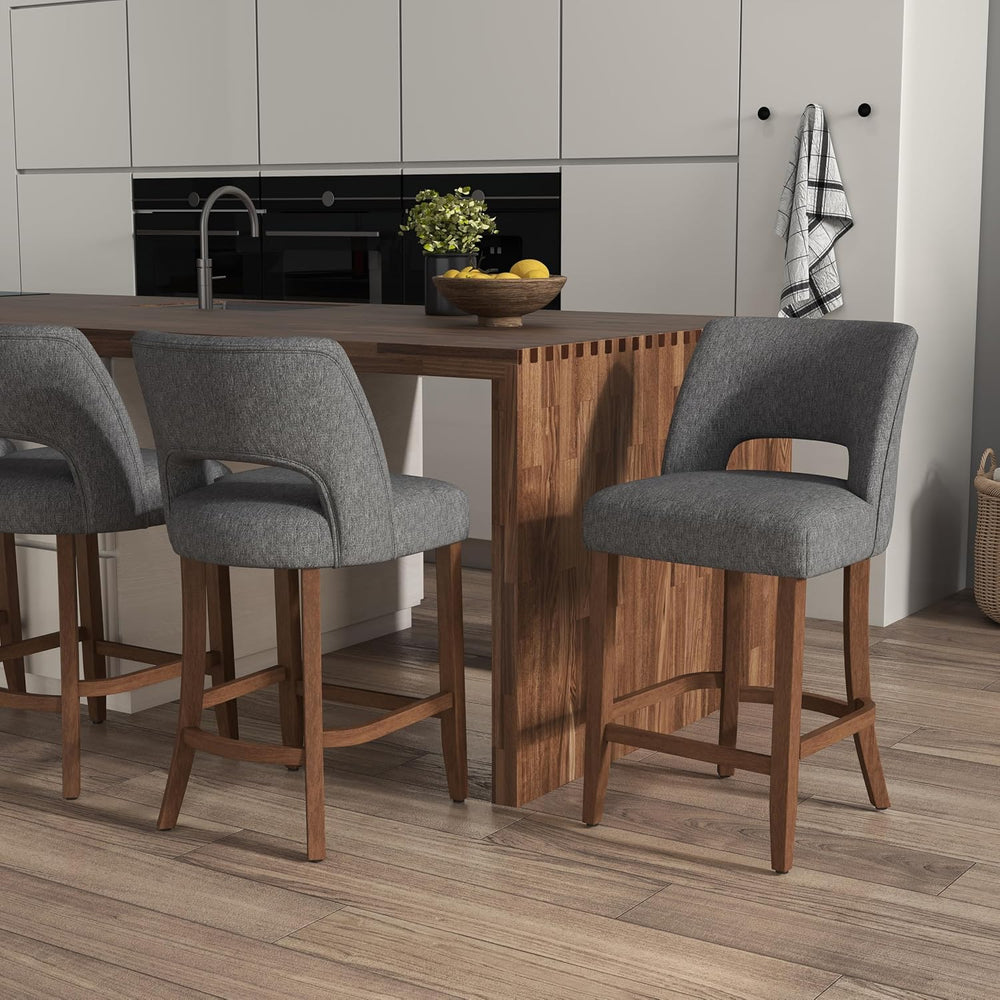 VKNOW Bar Stools Set of 4, 26" Fabric Counter Height Bar Stools, Charcoal