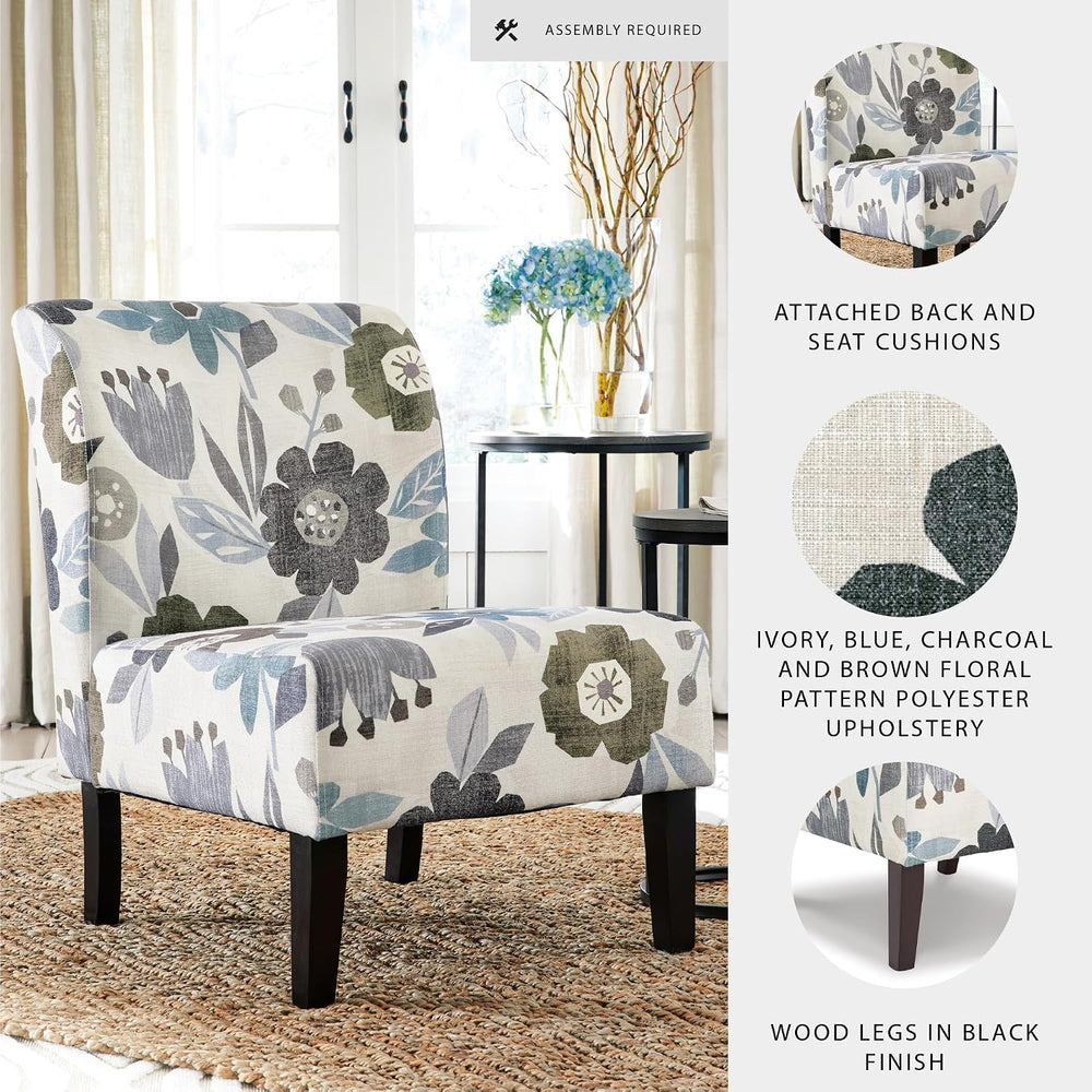 Signature Design by Ashley Armless Accent Chair, Ivory & Blue Floral