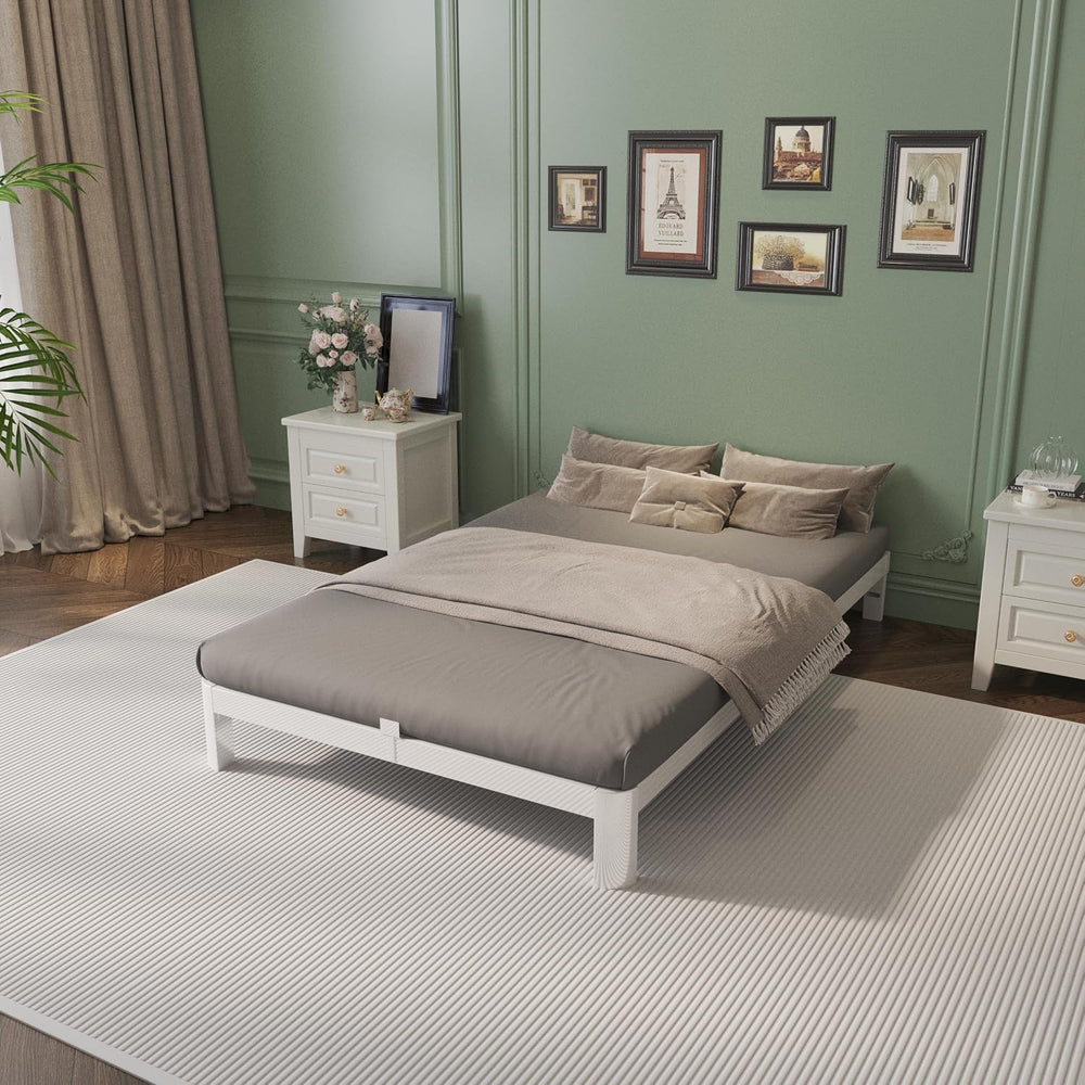 6 Inch Twin Bed Frame with Metal Gasket, White Single Bed Base