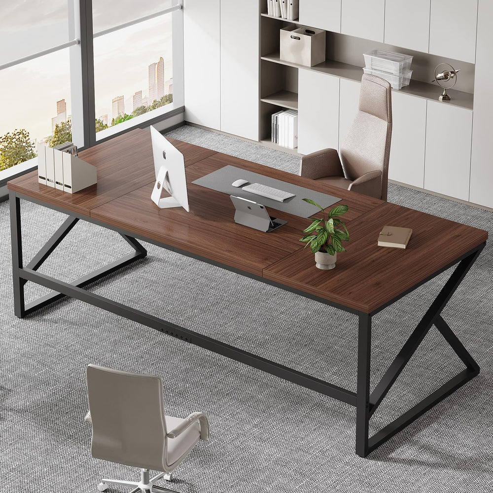 HSH 70 Inch Long Walnut Desk, 2 Person Large Work Desk for Home Office, Rusti...