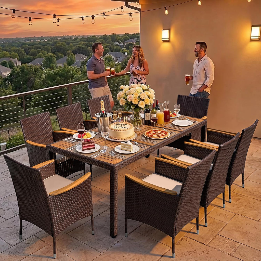 greesum 9 pieces patio dining set acacia wood on a desk or shelf