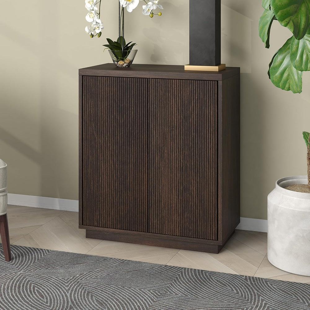 Henn&Hart 28" Fluted Accent Cabinet, Sideboard Buffet, Rich Brown