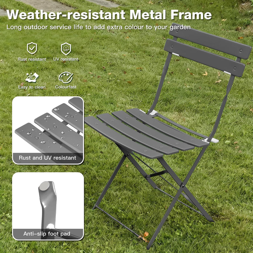 3 Pieces Outdoor Bistro Set, Patio Table and Chairs Set,Grey