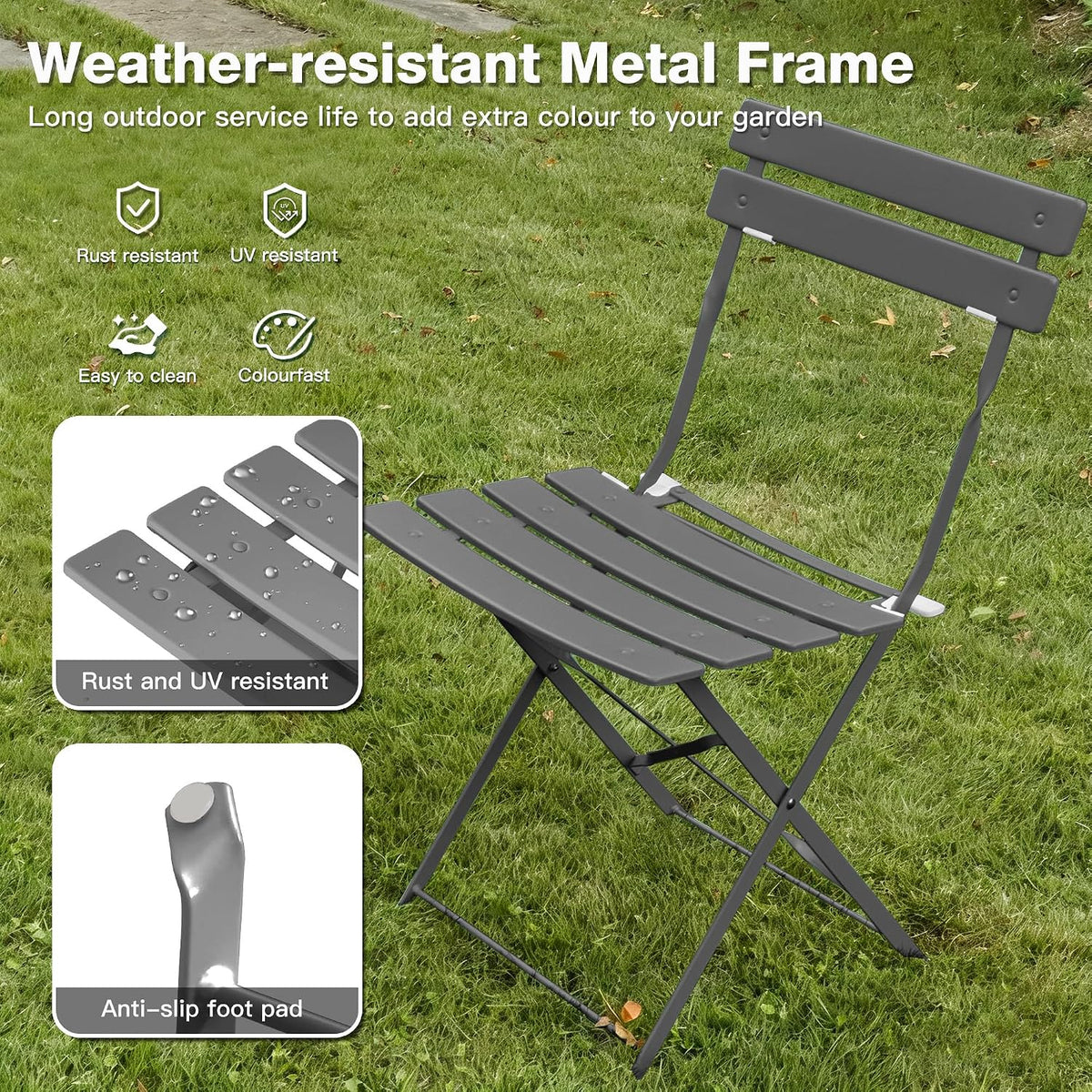 3 Pieces Outdoor Bistro Set, Patio Table and Chairs Set,Grey