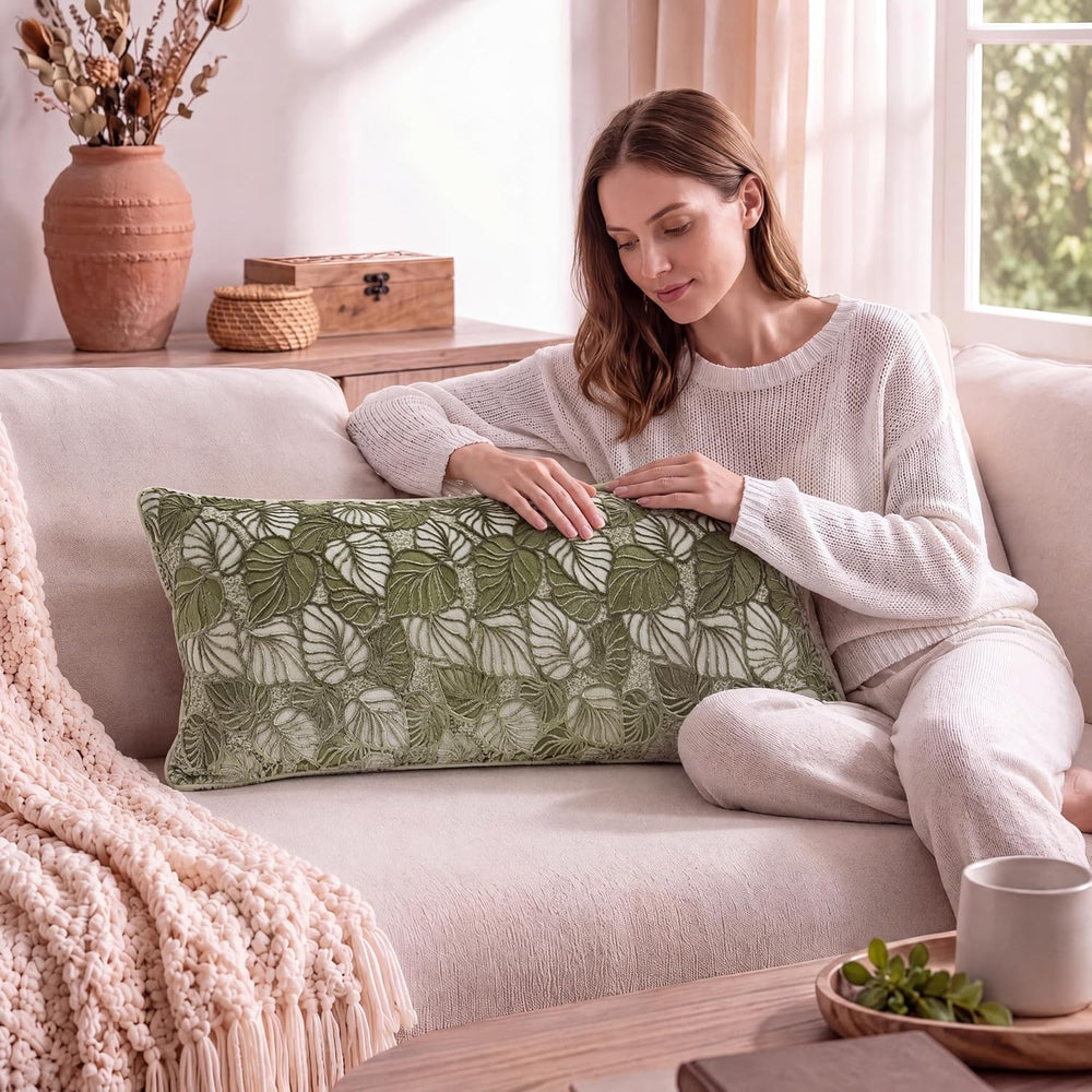 Sage Leaf Long Lumbar Decorative Throw Pillow Covers 14“x36”