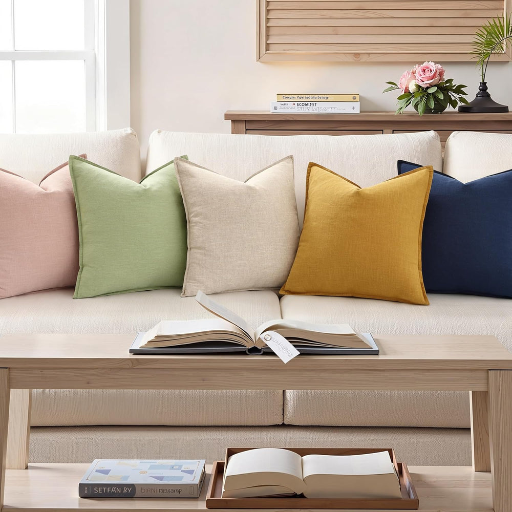 decorUhome Fall Beige Linen Throw Pillow Covers 22x22 Set of 2