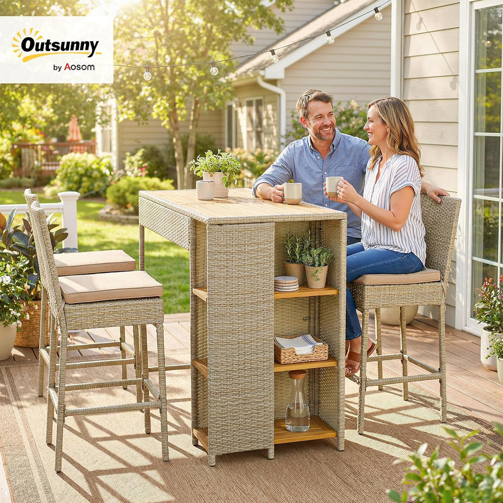 Outsunny 5 Piece Outdoor Bar Set Outdoor High Top Table and Chairs Brown