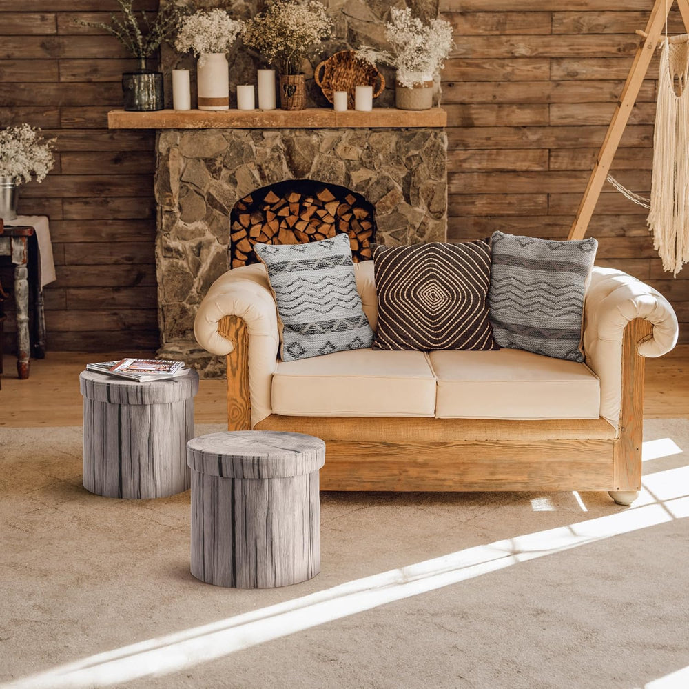Sorbus Tree Stump Stool, 15 Inch Storage Ottoman & Footrest (2 Pack, Gray)