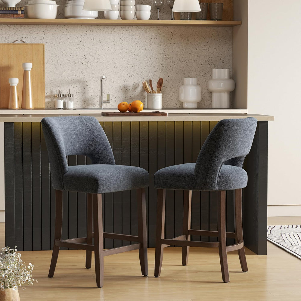VKNOW Bar Stools Set of 2, 26" Fabric Counter Height Bar Stools, Navy Blue