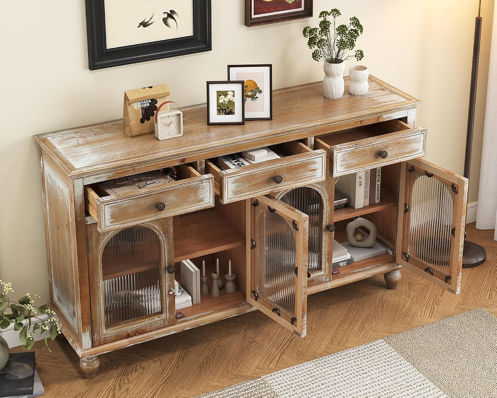 LKTART 59" Solid Wood Sideboard Buffet Storage Cabinet with Doors&Dr...