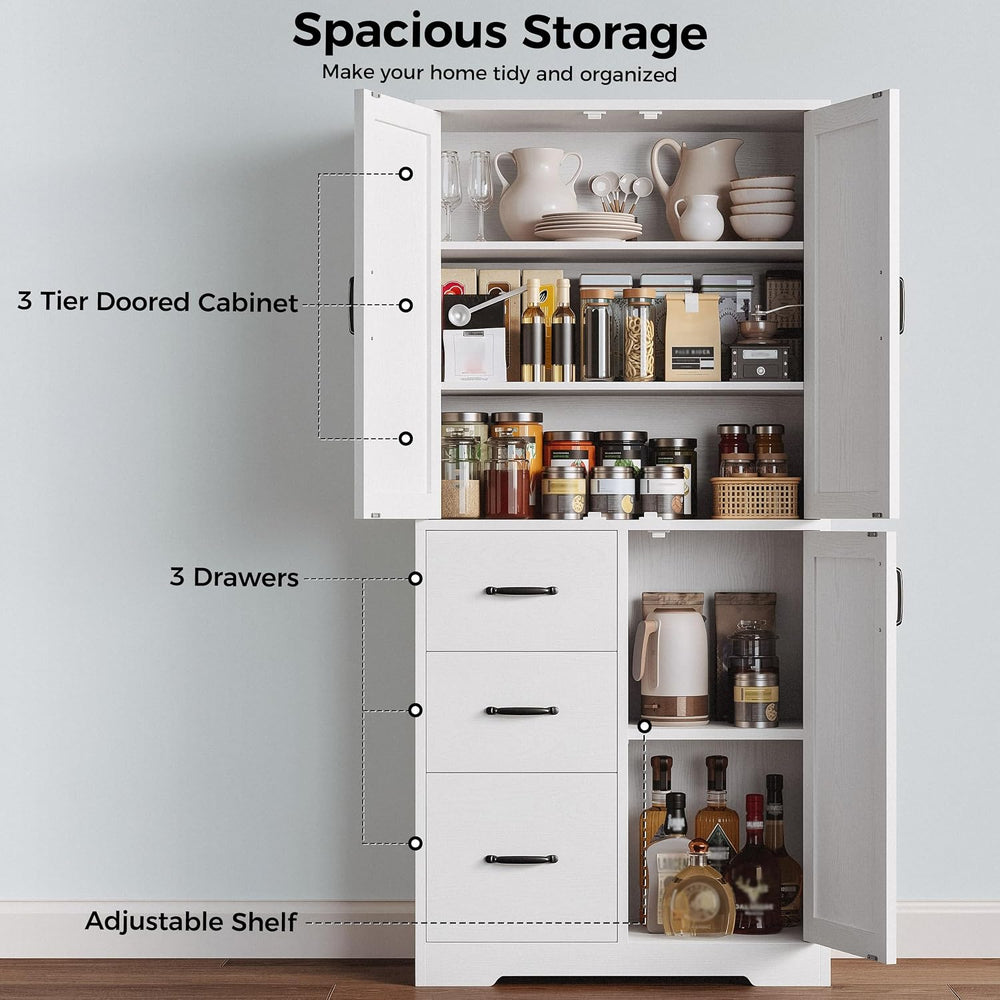 IRONCK Pantry Cabinet, Kitchen Storage Cabinet with 3 Door & Drawer, White