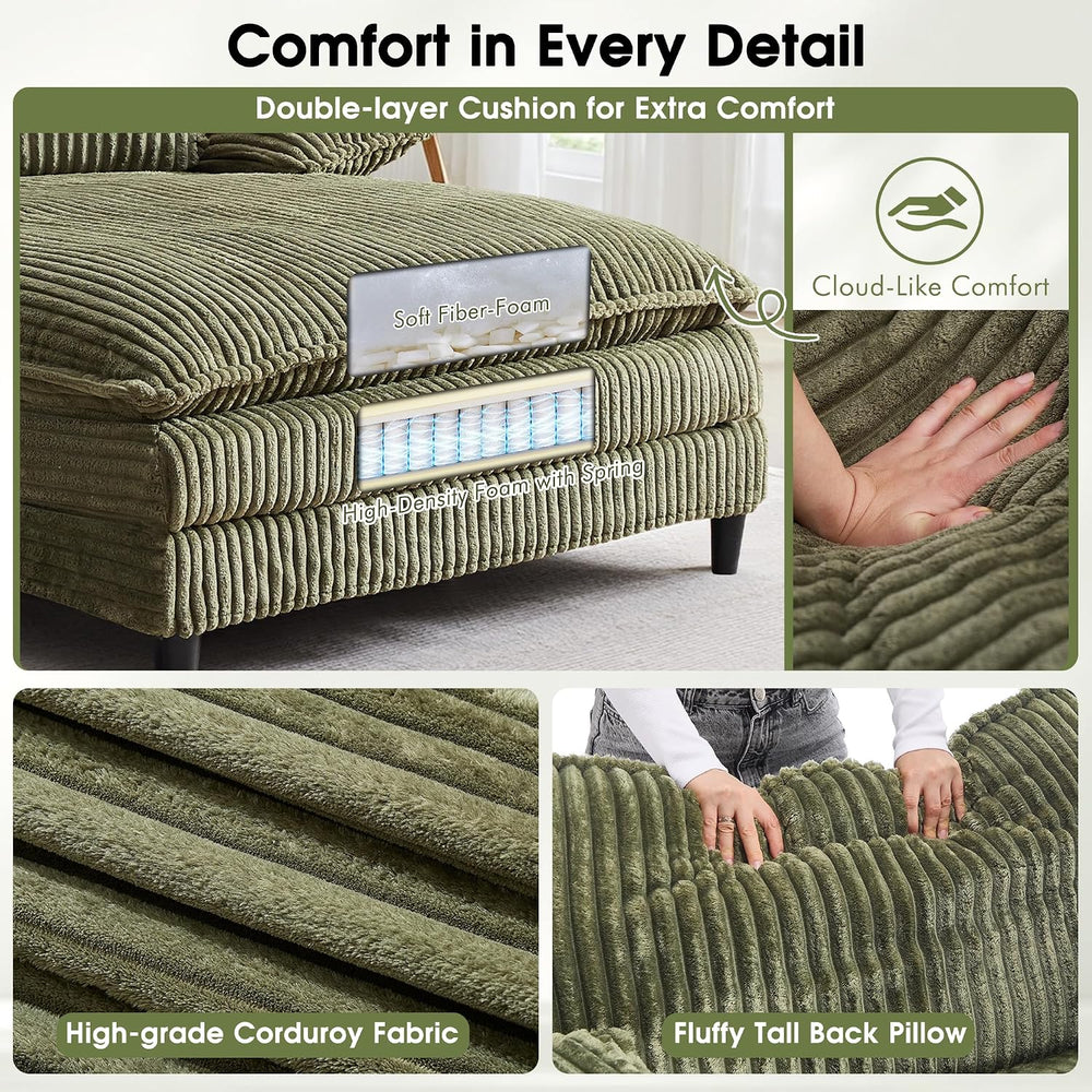 WESTSETLUX 55" W Oversized Chaise Lounge Sofa Couch with 5-Position Adju...