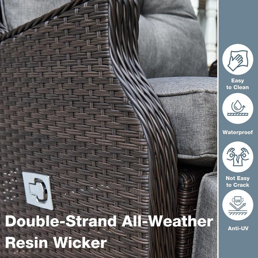 Outdoor Wicker Recliner with Adjustable Back and Footrest,Grey