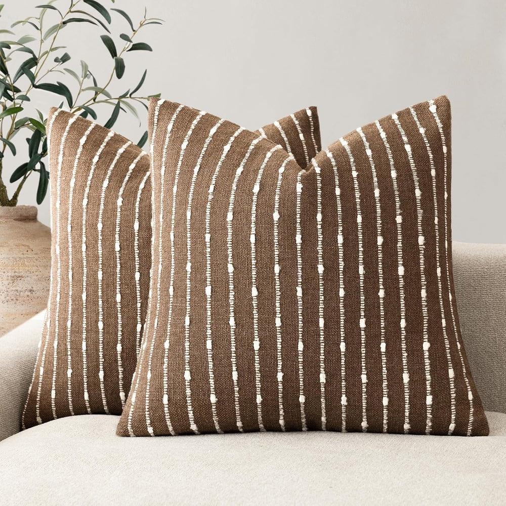 Foindtower Decorative Striped Boucle Throw Pillow Covers 22x22 Inch Brown