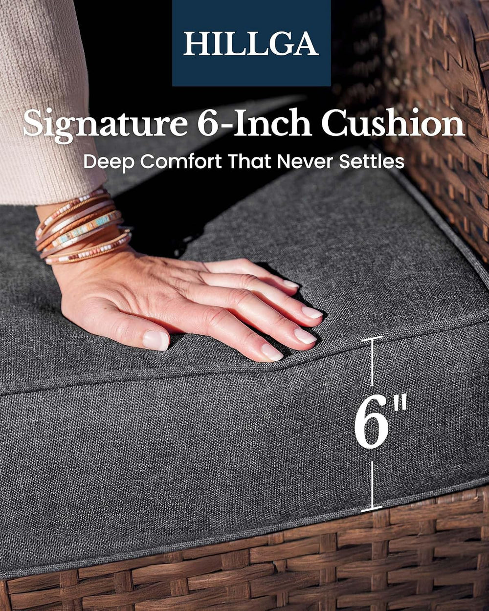 HILLGA 3-Piece Luxury Patio Furniture Set with 6" Thick Cushions, Weathe...