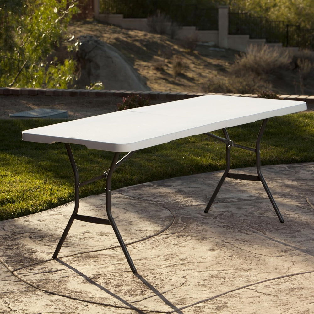 Lifetime 6-Foot Light Commercial Fold-in-Half Table, White Granite
