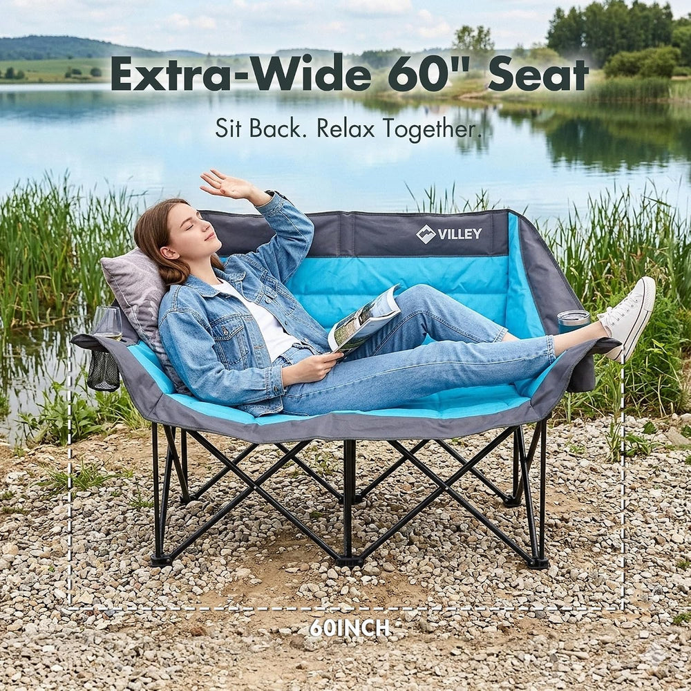 VILLEY Oversized Double Camping Chair, Heavy-Duty Folding Loveseat