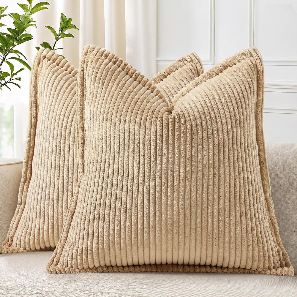 decorUhome Fall Corduroy Light Brown Throw Pillow Covers 26x26 Set of 2