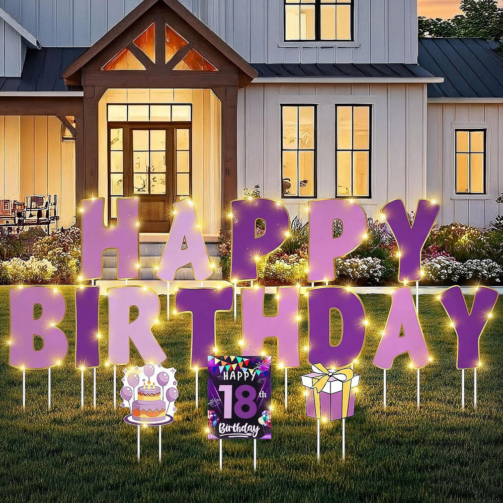 Jetec 22 Pcs Happy Birthday Yard Sign with Stakes, 16", Gradient Purple