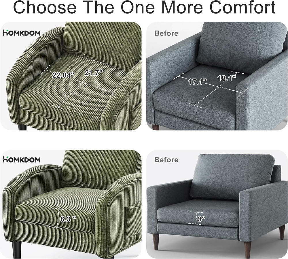 Homkdom Accent Chair with Side Pockets & Ergonomic Backrest,Green