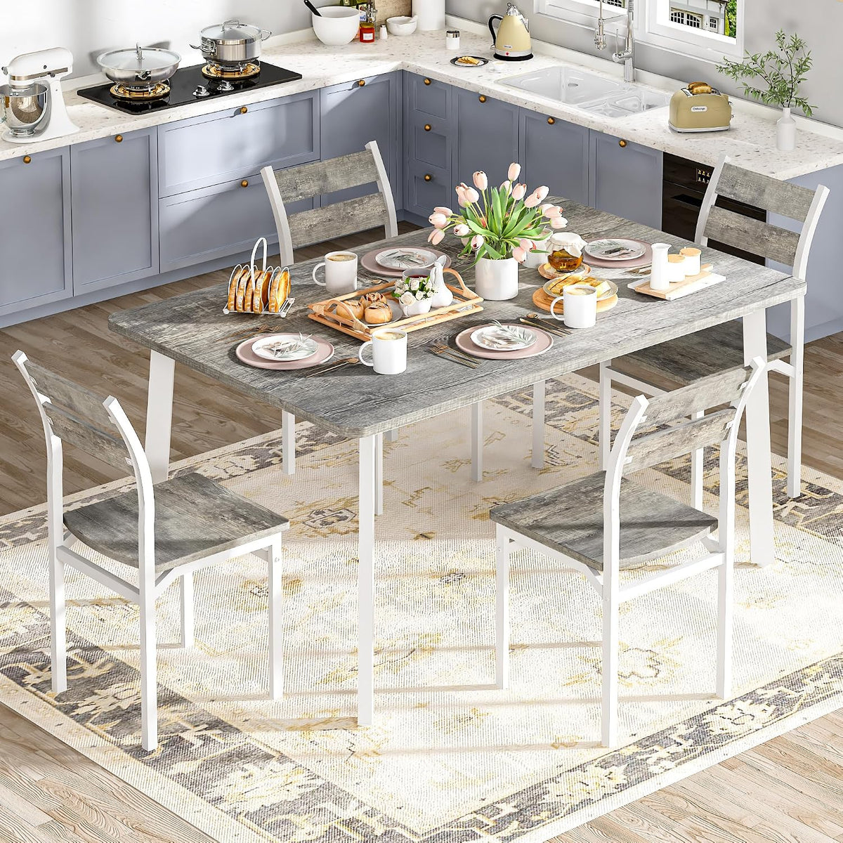 dklgg dining room table set for 4 farmhouse, close-up detail