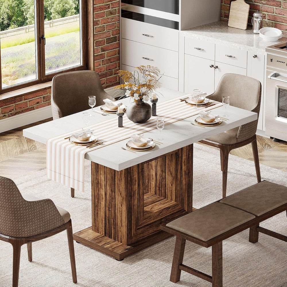 Tribesigns 47-Inch Farmhouse Dining Table for 4, White Kitchen Dinner Table w...