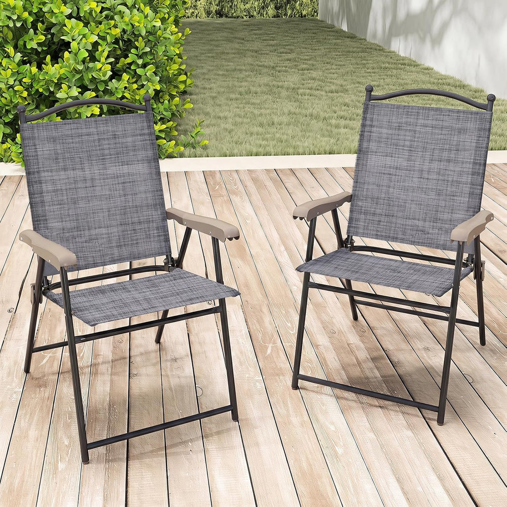 GIANTEX Set of 2 Patio Folding Chairs, Outdoor Folding Lawn Chairs, Grey