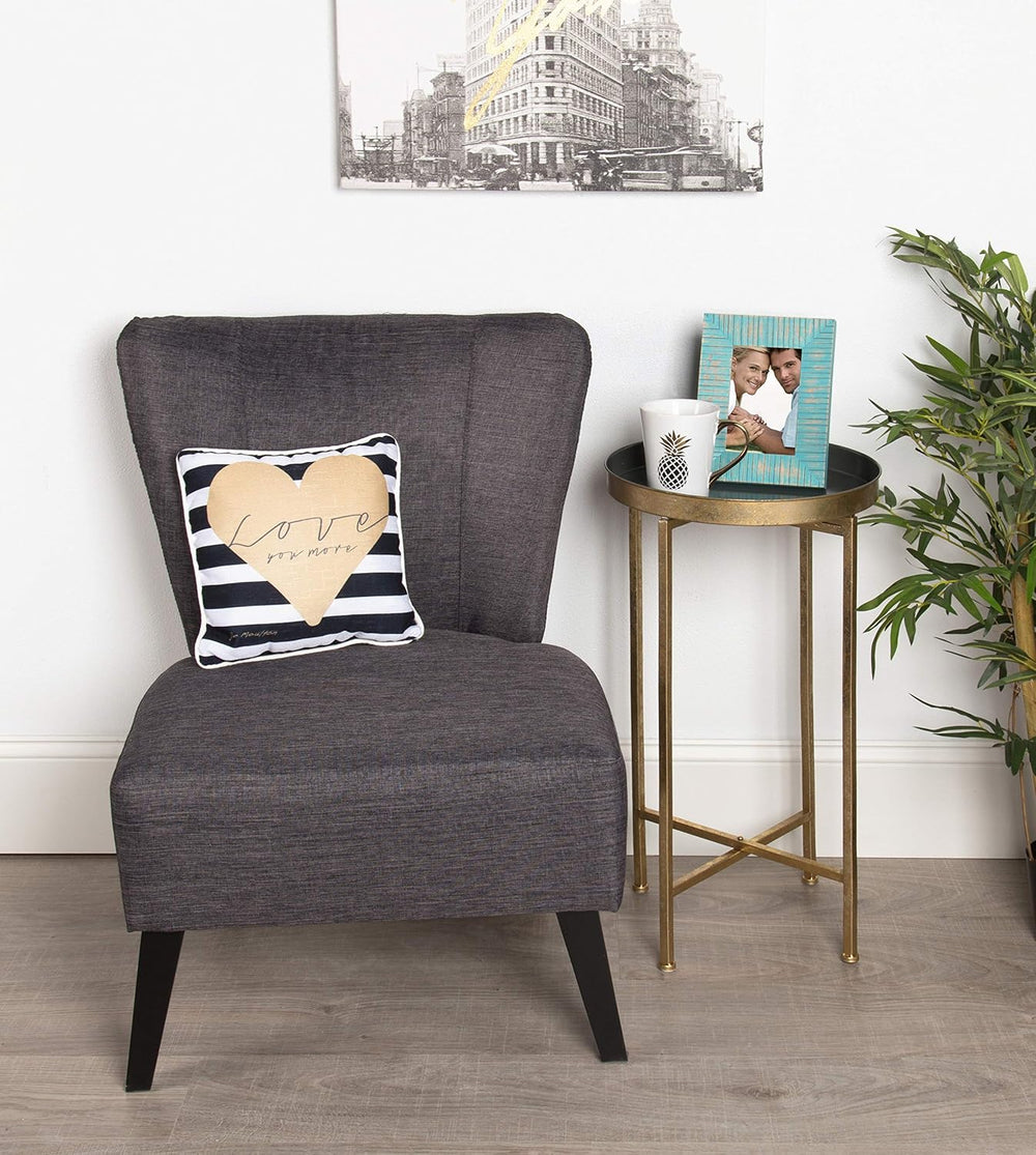 Kate and Laurel Celia Round Metal Foldable Tray Accent Table, Gray with Gold ...