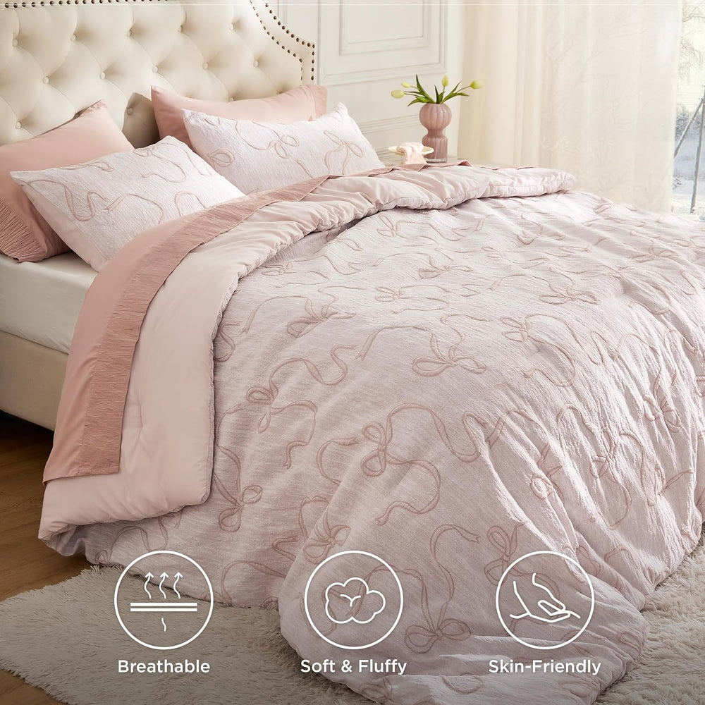 Bedsure Pink Comforter Set Cute Bow Bedding Set King GentleSoft™ 3 Pieces