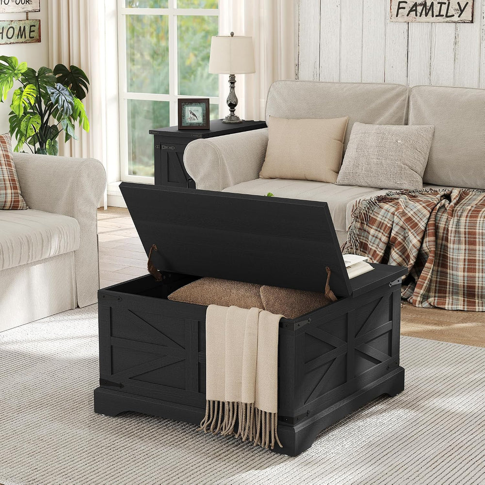 Furnideco Farmhouse Lift Top Coffee Table, Square Wood Center Table with Larg...