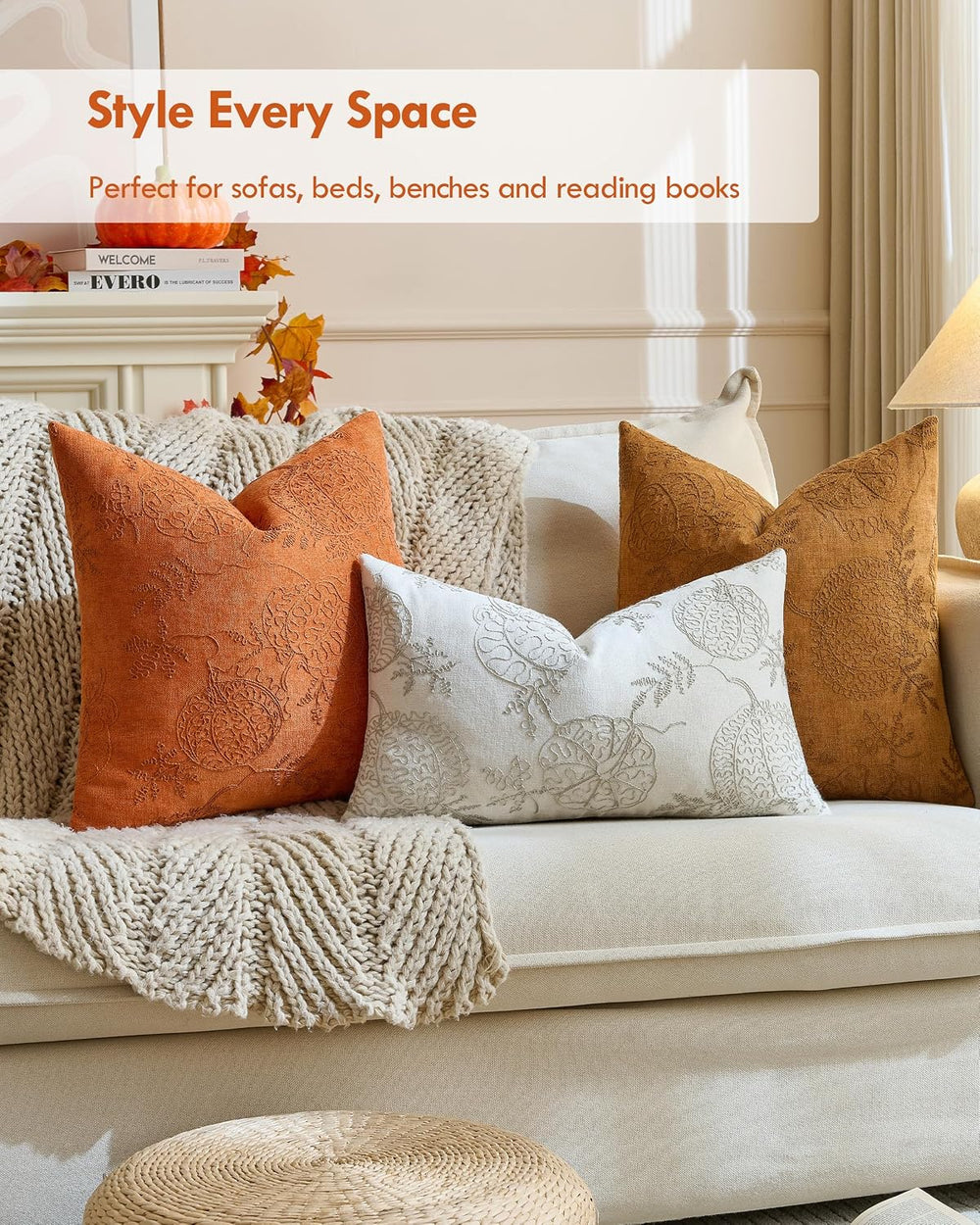 TOPWAVE 2 Pack Fall Throw Pillow Covers, Pumpkin, Orange 24x24