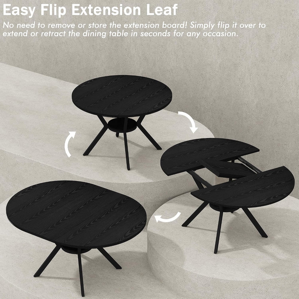 42"-58" Extendable Round Dining Table for 4-6 with Built-in Flip Leaf