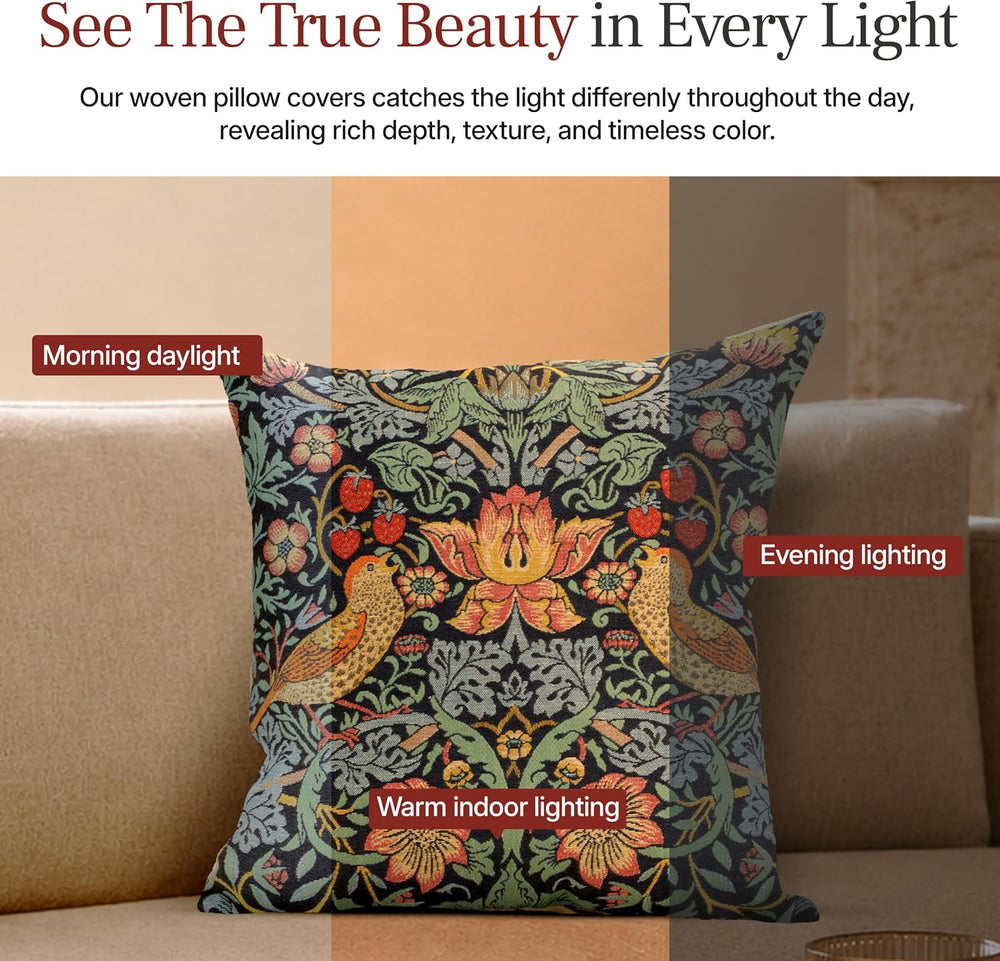 William Morris Strawberry Thief A Blue Tapestry Throw Pillow Cover 18 x 18