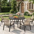 MIXPATIO 7pc Patio Dining Set, 54" Round Metal Table, 6 Rattan Chairs