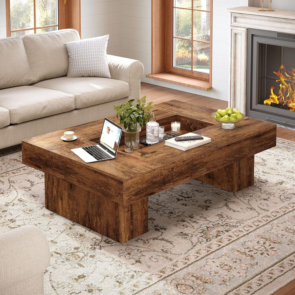 LVB 47"X31" Large Rectangle Wood Coffee Table for Living Room Rusti...