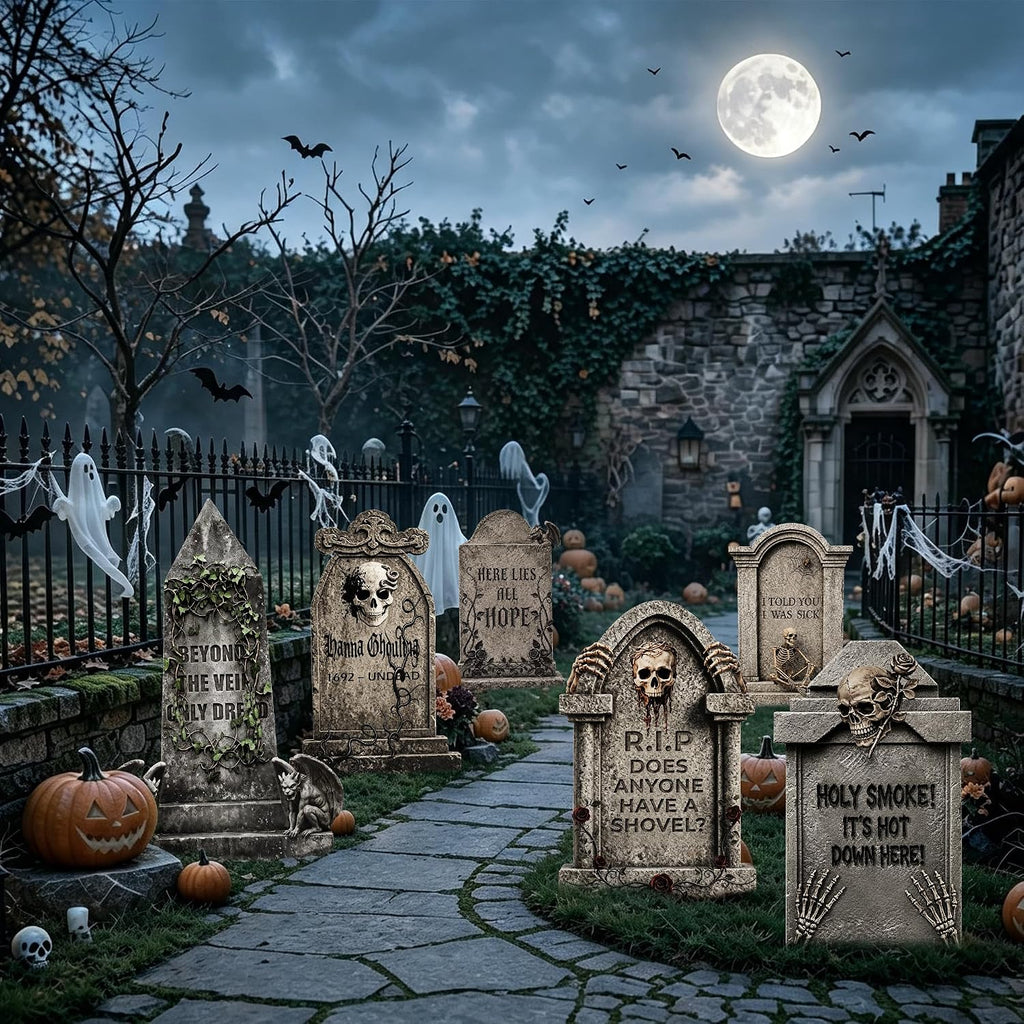 17" Halloween Tombstones Outdoor Decorations, 6 Pack Graveyard Yard Signs
