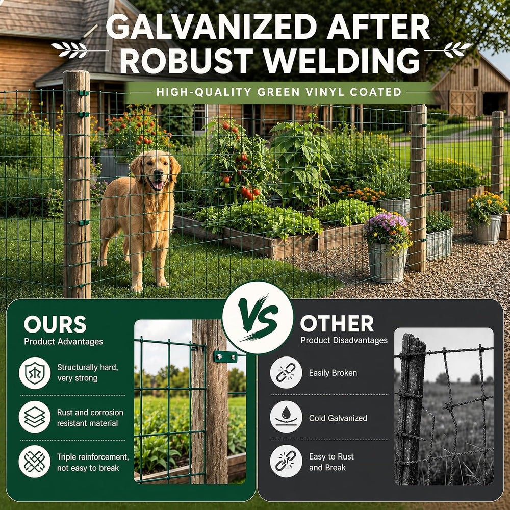 Green PVC Coated Welded Wire Fencing 48 Inch x 100 Foot, 2 Inch x 3 Inch 16GA...