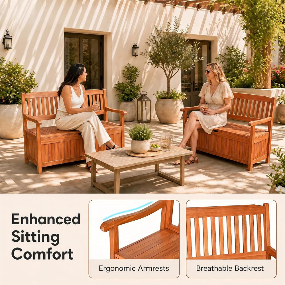 Tangkula Outdoor Wood Storage Bench Deck Box, Entryway Porch Storage Bench wi...