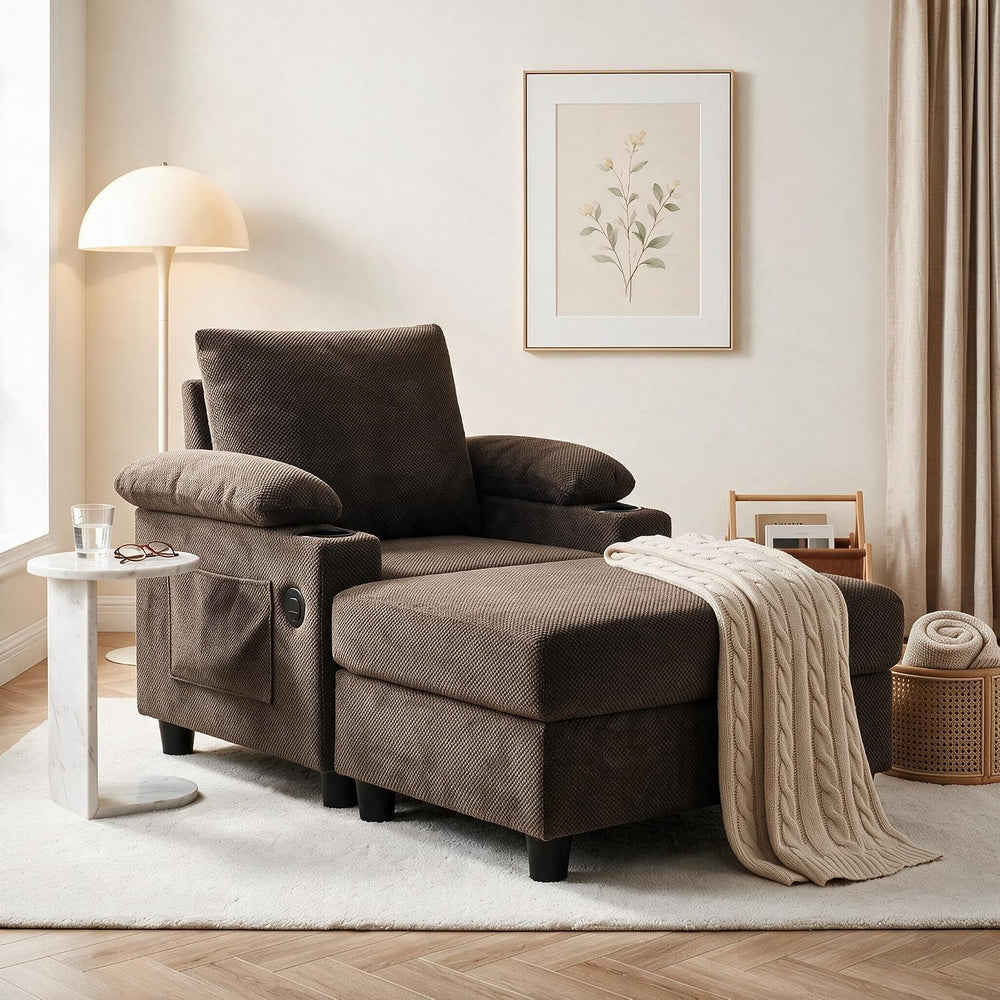 Convertible Sleep Chair with Ottoman, 5 in 1 Single Sofa, Coffee