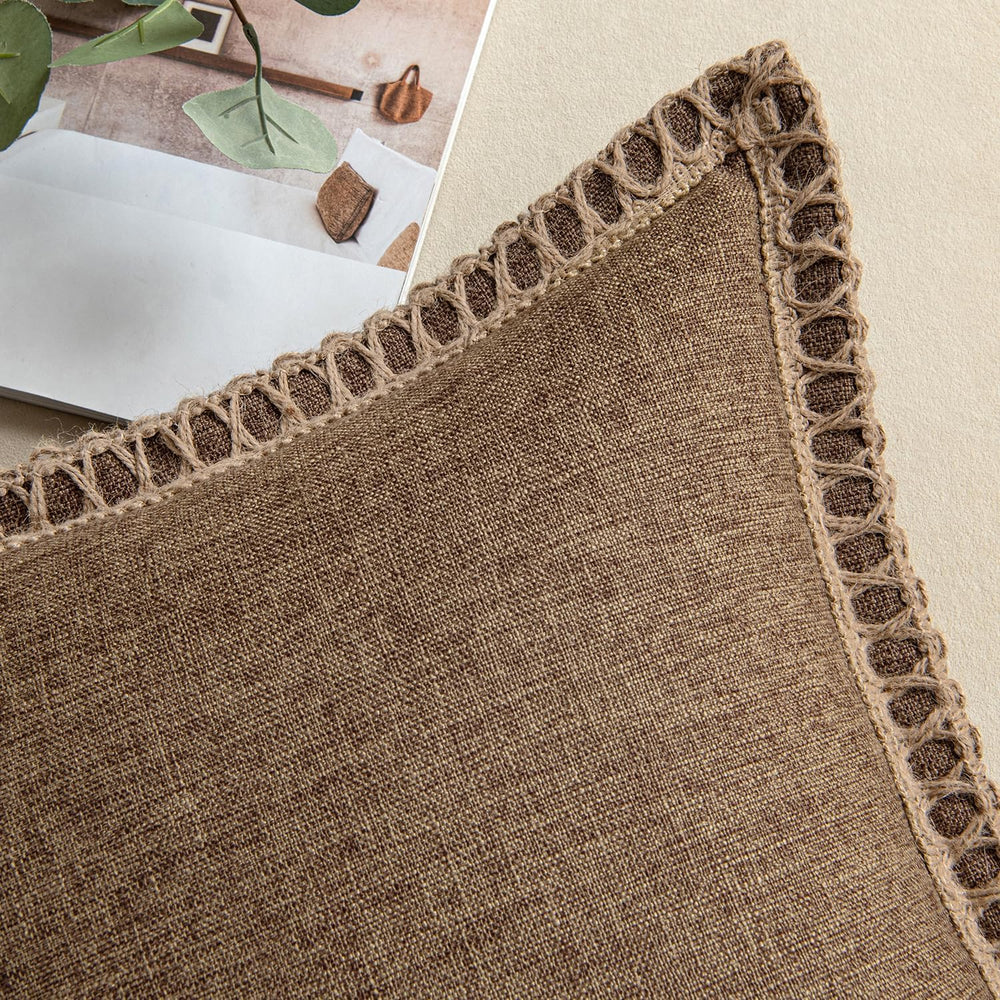 MIULEE Set of 2 Rustic Linen Burlap Throw Pillow Covers 18x18 Brown