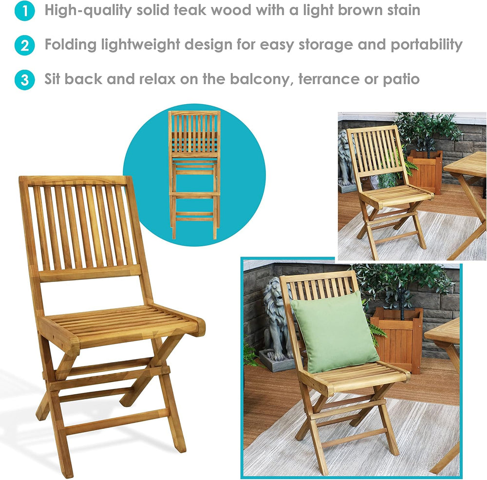 Sunnydaze Outdoor Wooden Teak Folding Patio Chairs, 37” H, Brown, Set of 2