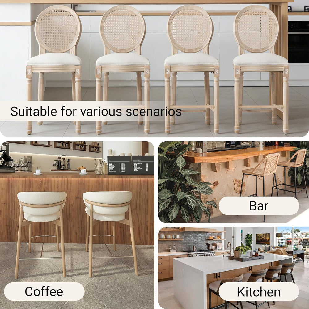 French Country Bar stools, Linen Farmhouse Counter Height Chair