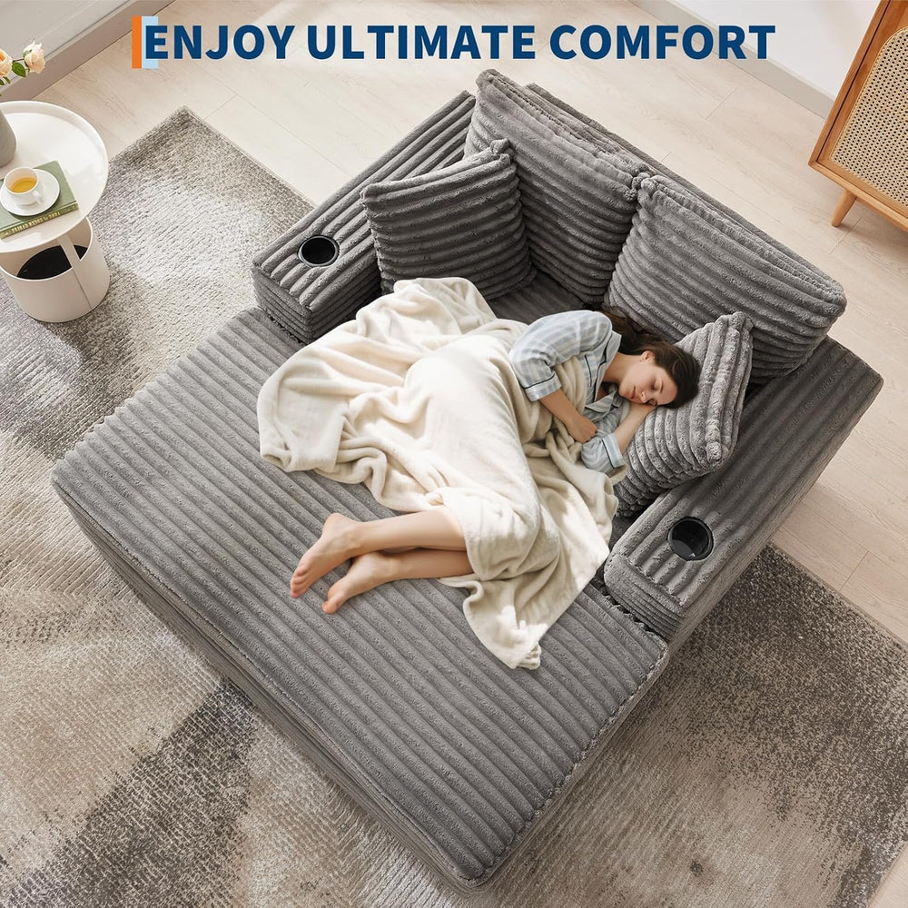 IDEALHOUSE 60" Oversized Chaise Lounge Chair Indoor, Comfy Corduroy Loun...