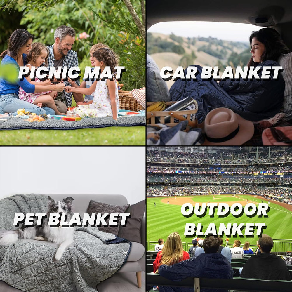 Waterproof Outdoor Blanket 62"x51" Sherpa Fleece 300GSM Black