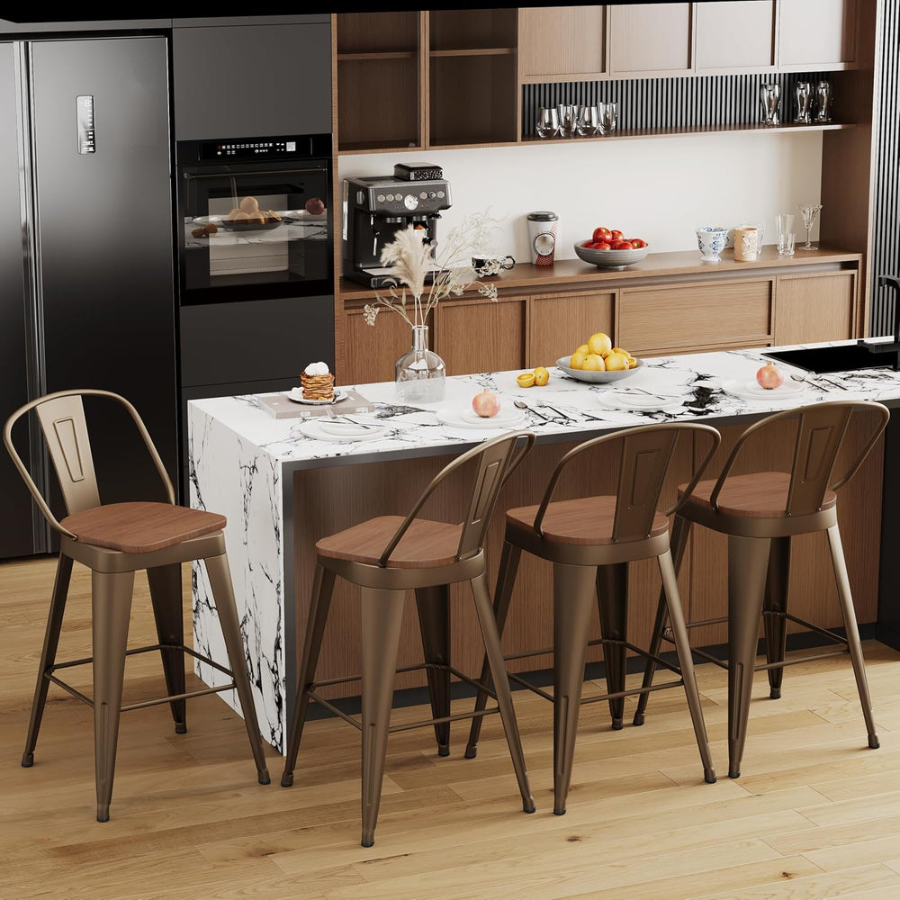 Aklaus Swivel Metal Bar Stools Swivel Modern Farmhouse Bar Chairs with High B...